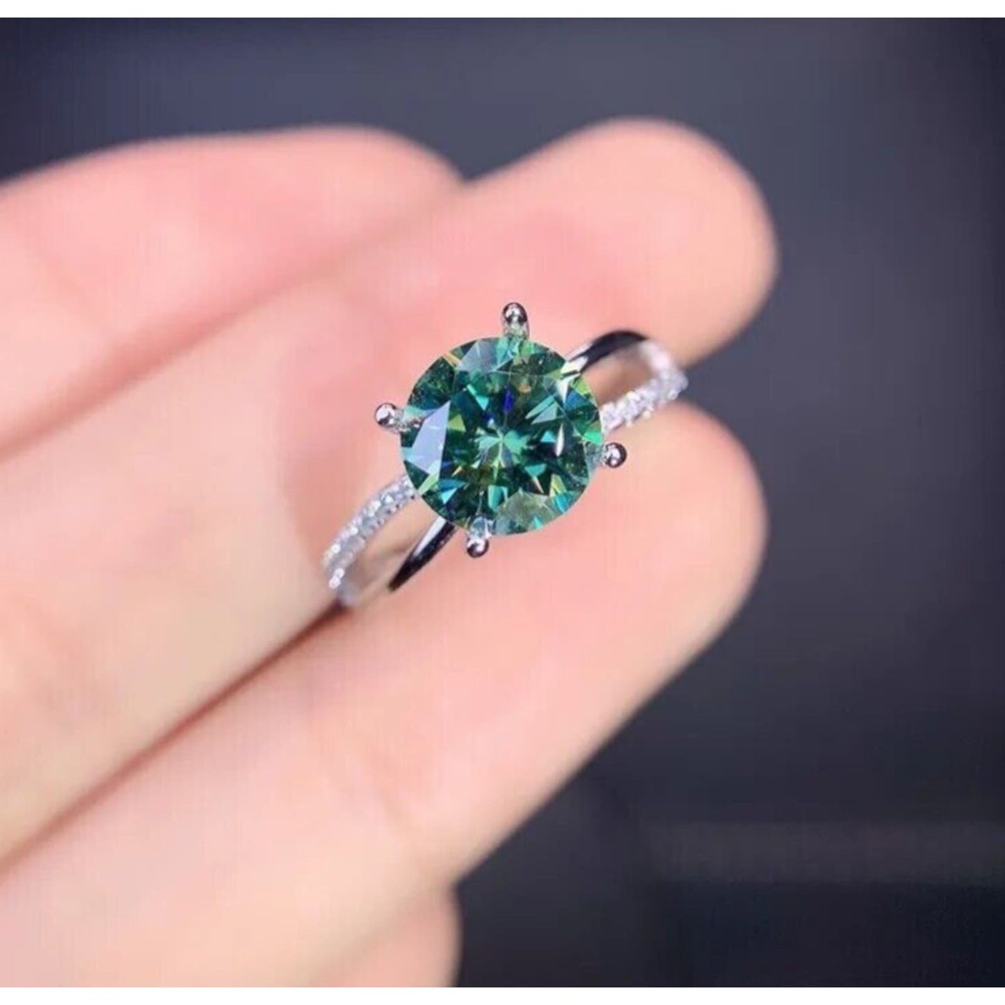 2 Carat Green Moissanite Cocktail Ring, VVS1 Grade Green Moissanite Ring