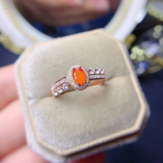 Orange Fire Opal Cocktail Ring 4x6mm Sterling Silver