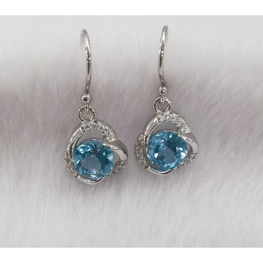 Swiss Blue Topaz Gemstone Earrings Round 6mm