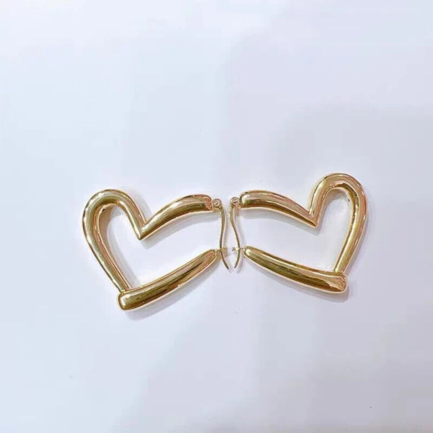 18k Yellow Gold Heart Hoop earrings, Heart Shaped Hoop Earrings Au750