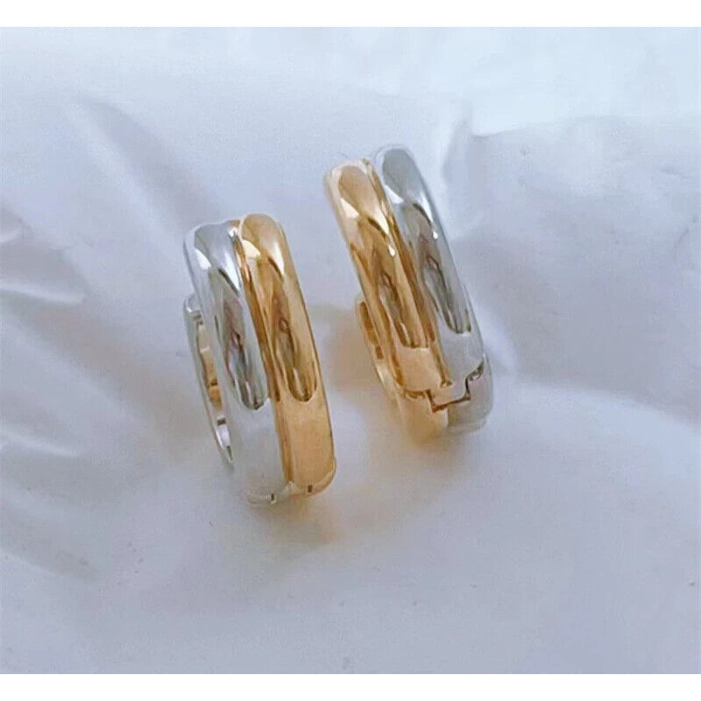 18k Yellow and White Gold Hoop Earrings, Two Tone Solid Gold Hoop Earrings Au750