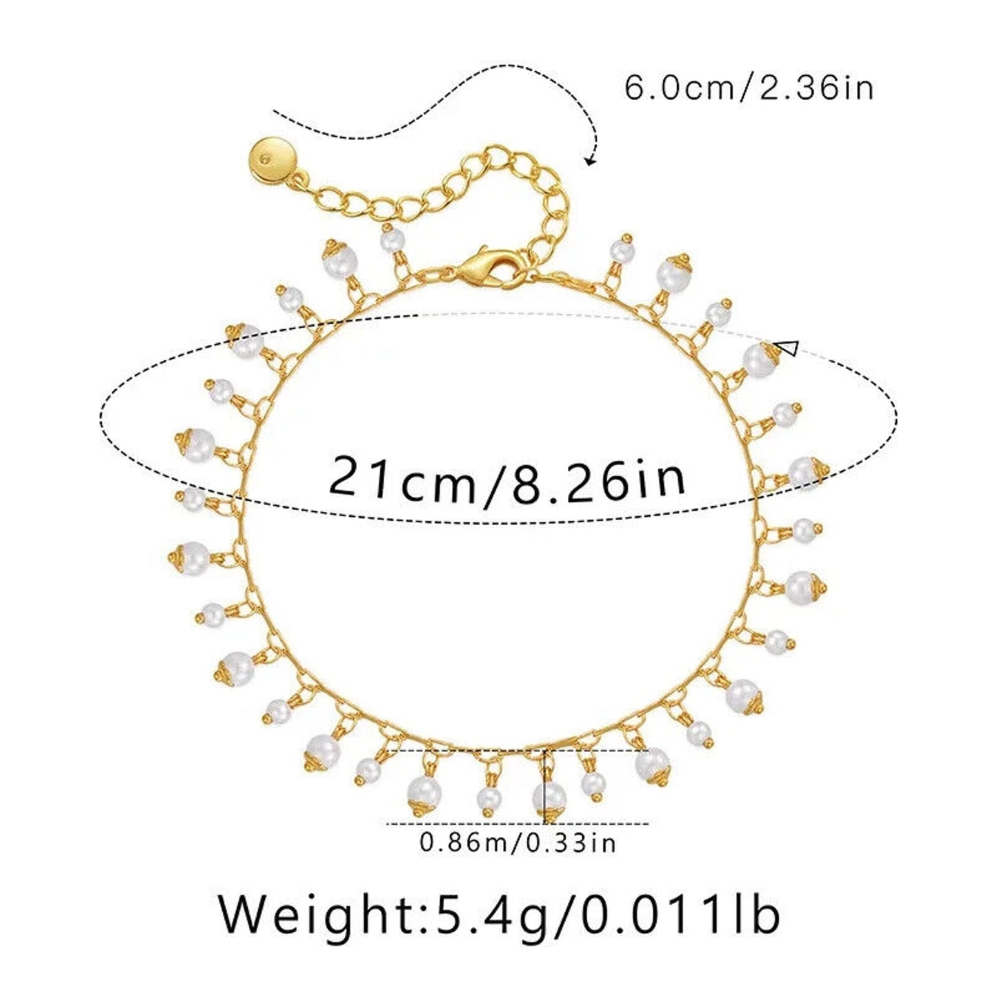 18k Gold Pearl Bead Anklet, 18k Gold Plated Women's Pearl Charm Anklet