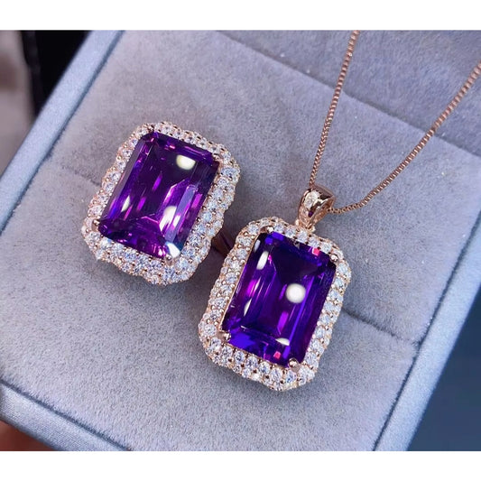 Natural Amethyst Jewelry Set 10x14mm 7CT, Ametrine GemstoneStatement Ring