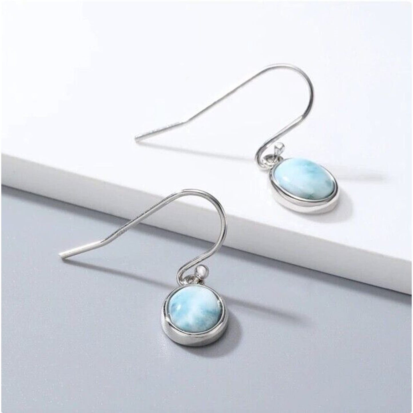 Women's Larimar Oval Dangle Earrings, Larimar Dangle Earrings, Natural Larimar