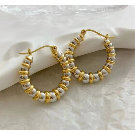 18k Yellow and White Gold Hoop Earrings, Two Tone 18k Gold Hoop Earrings Au750