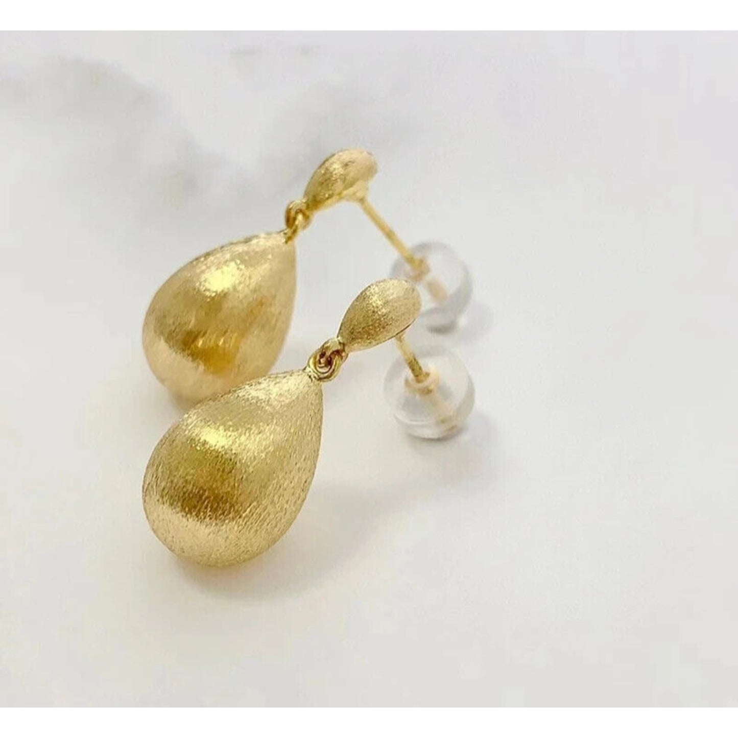 18k Brushed Yellow Gold Dangle Earrings, Yellow Gold Statement Earrings Au750