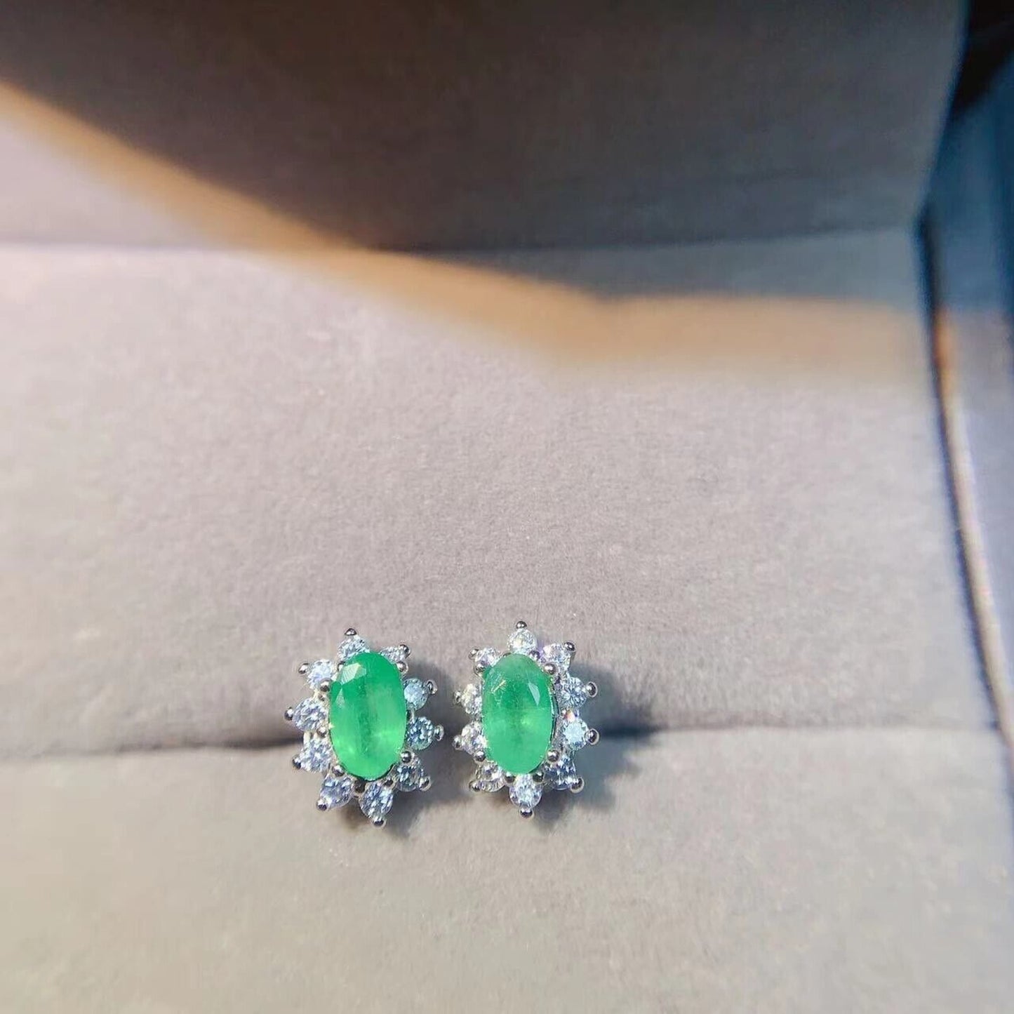 Genuine Emerald Stud Earrings, 3x5mm Natural Mined Colombian Emerald Earrings