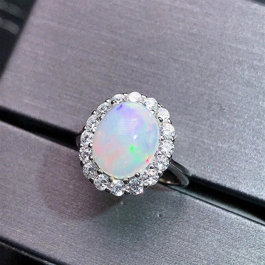 Natural Australian White Opal Cocktail Ring 8x10mm