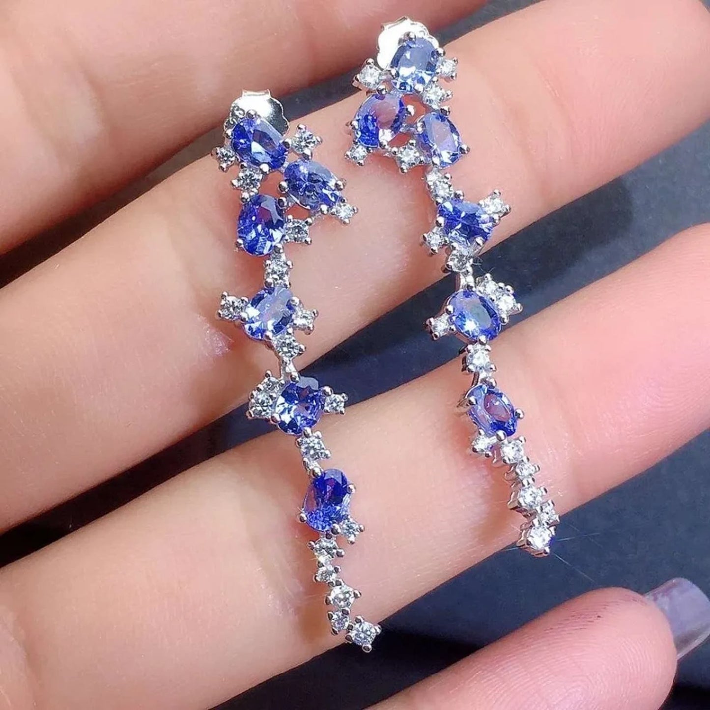 Tanzanite Statement Dangle Earrings 3x4mm