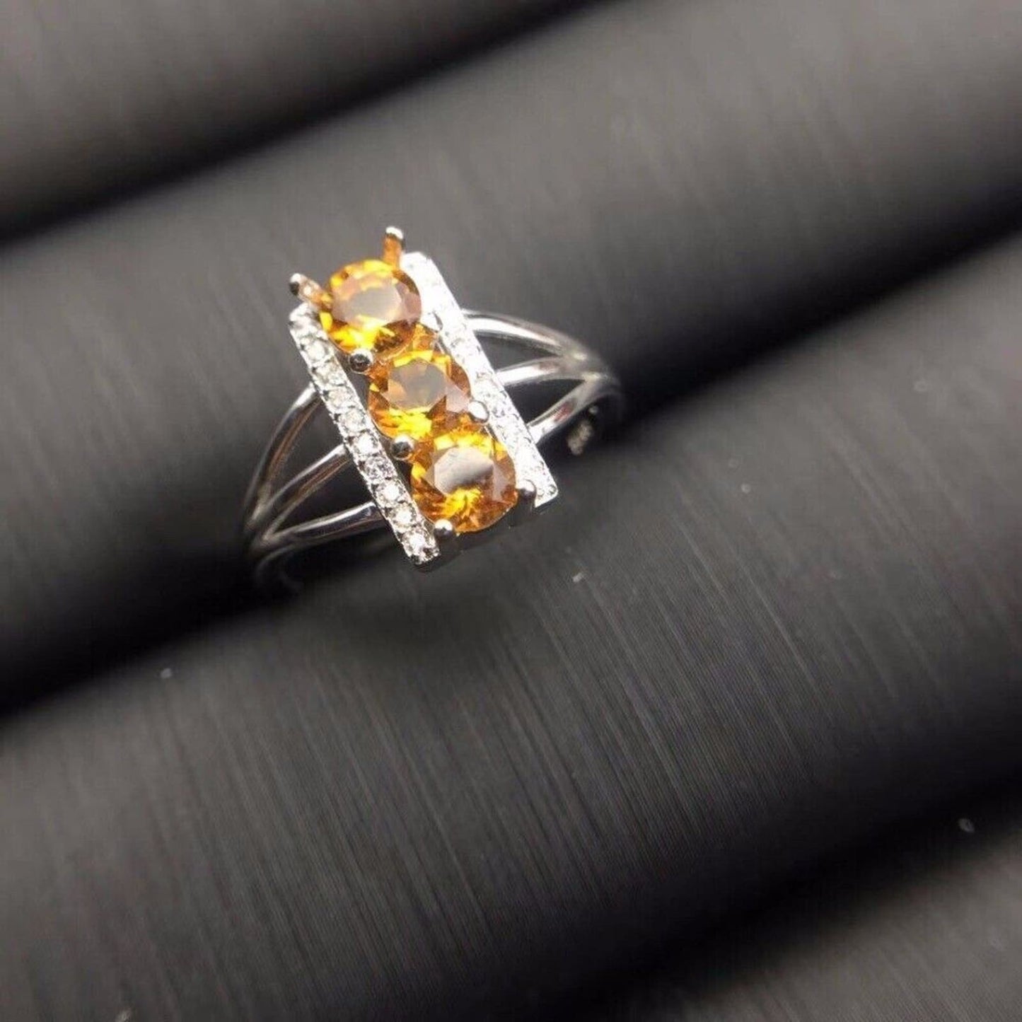 Genuine Citrine Untreated Ring 5mm Sterling Silver