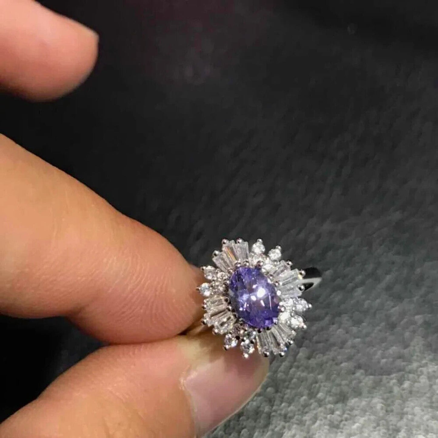 Purple Tanzanite Cluster Ring VVS1 5x7mm