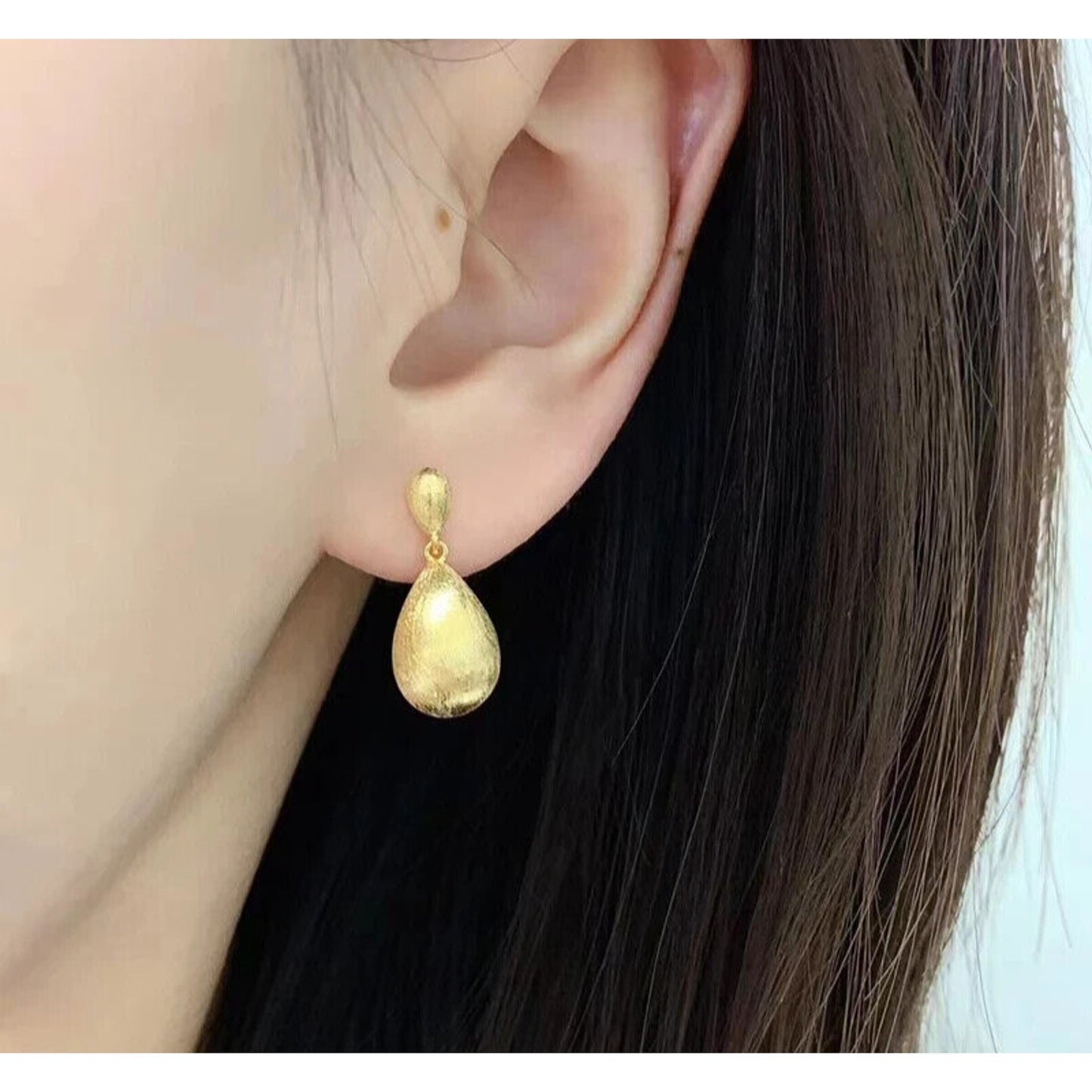 18k Brushed Yellow Gold Dangle Earrings, Yellow Gold Statement Earrings Au750