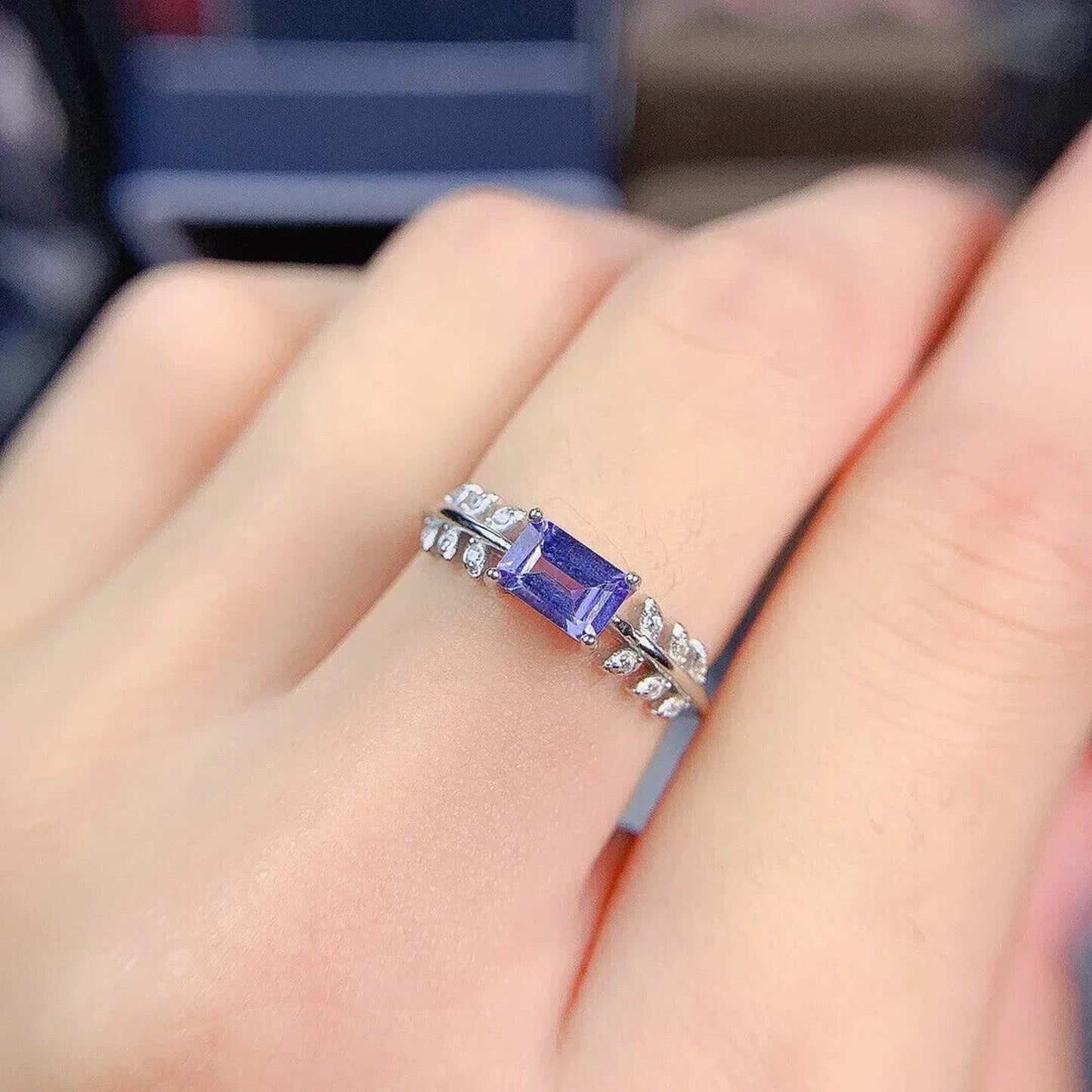 Dainty Purple Tanzanite Horizontal Ring 4x6mm