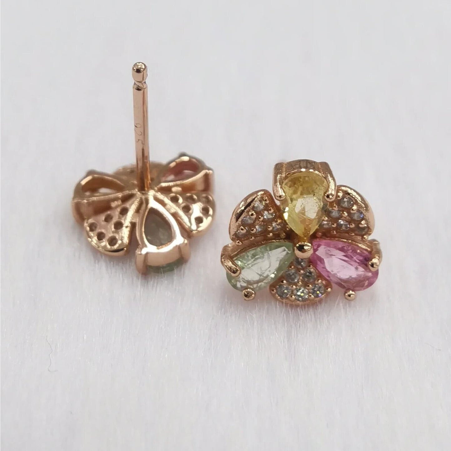 Tourmaline Gemstone Flower Stud Earrings 3x5mm