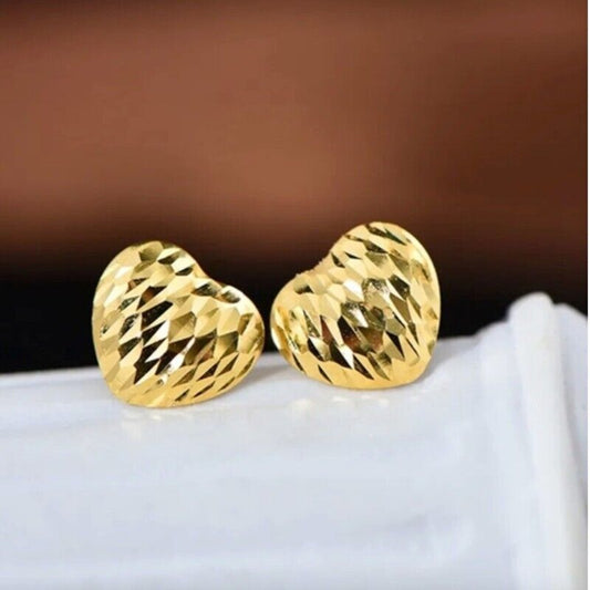 18k Gold Heart Stud Earrings, Solid 18k Gold Women's Stud Earrings Au750