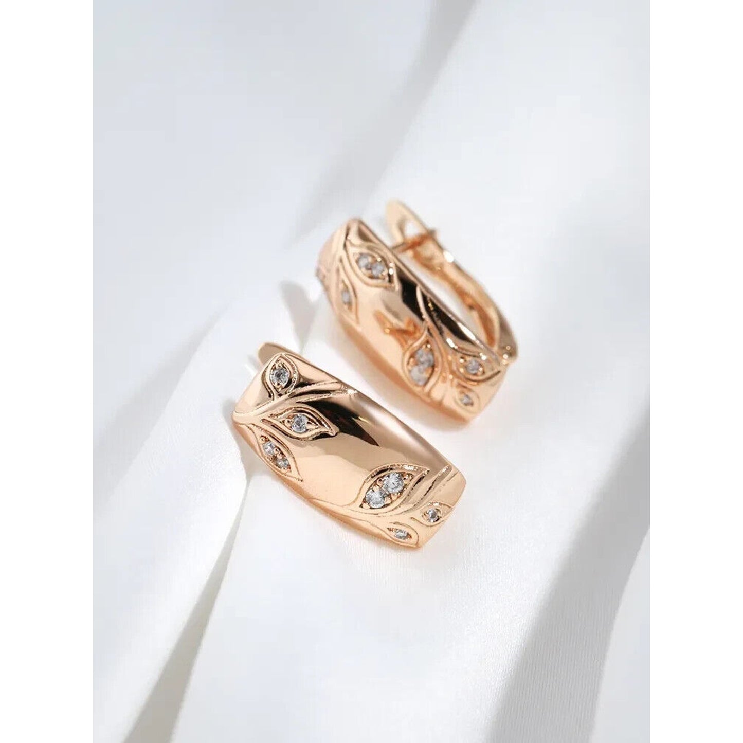 14k Rose Gold Plated Zircon Clip Earrings, 14k Rose Gold Earrings