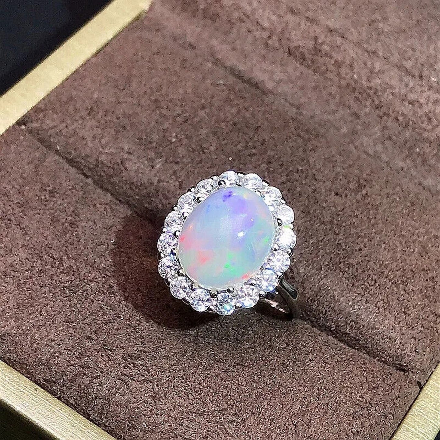 Natural Australian White Opal Cocktail Ring 8x10mm