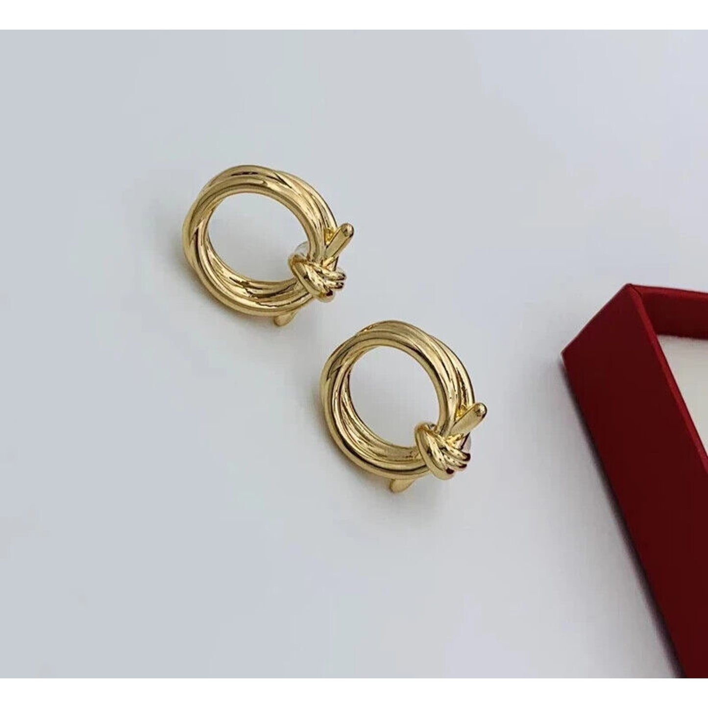 18k Gold Twisted Bow Knot Stud Earrings, Solid 18k Yellow Gold Earrings Au750