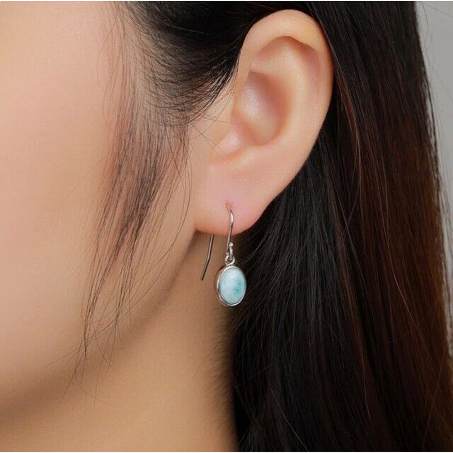 Women's Larimar Oval Dangle Earrings, Larimar Dangle Earrings, Natural Larimar