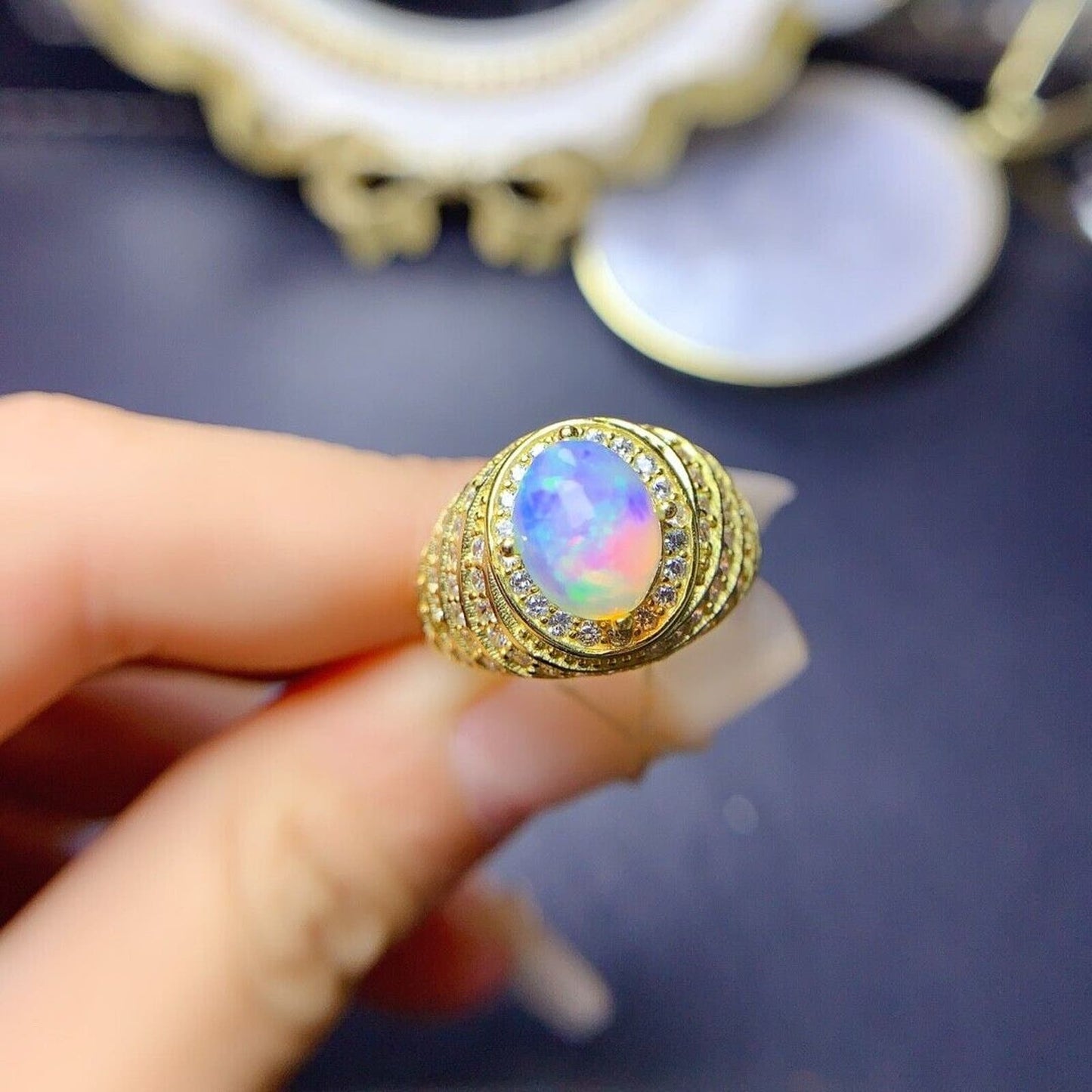 Women's Gold Fire Opal Cocktail Ring 7x9mm