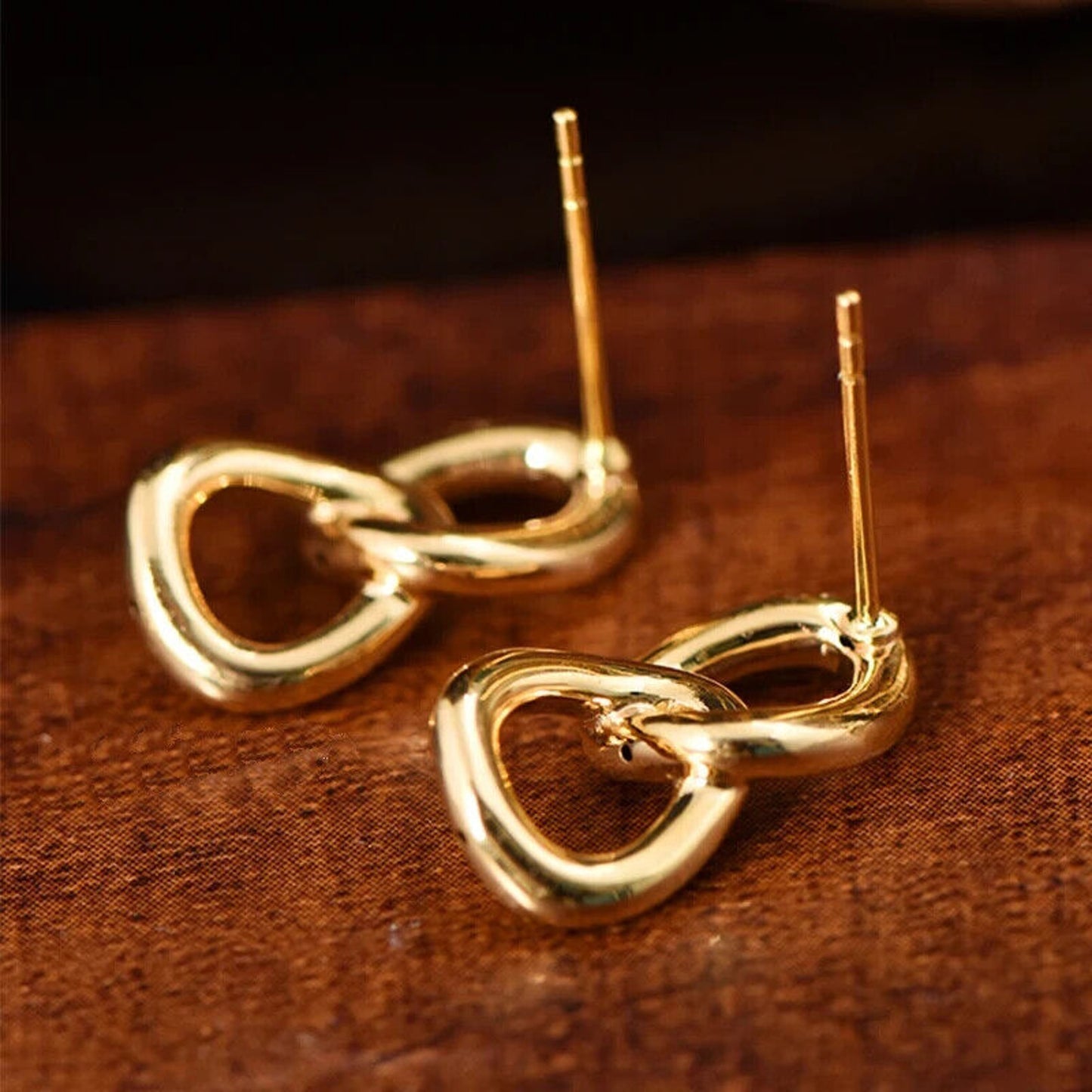 18k Gold Chain Link Earrings, Pure 18k Gold Chain Earrings Au750