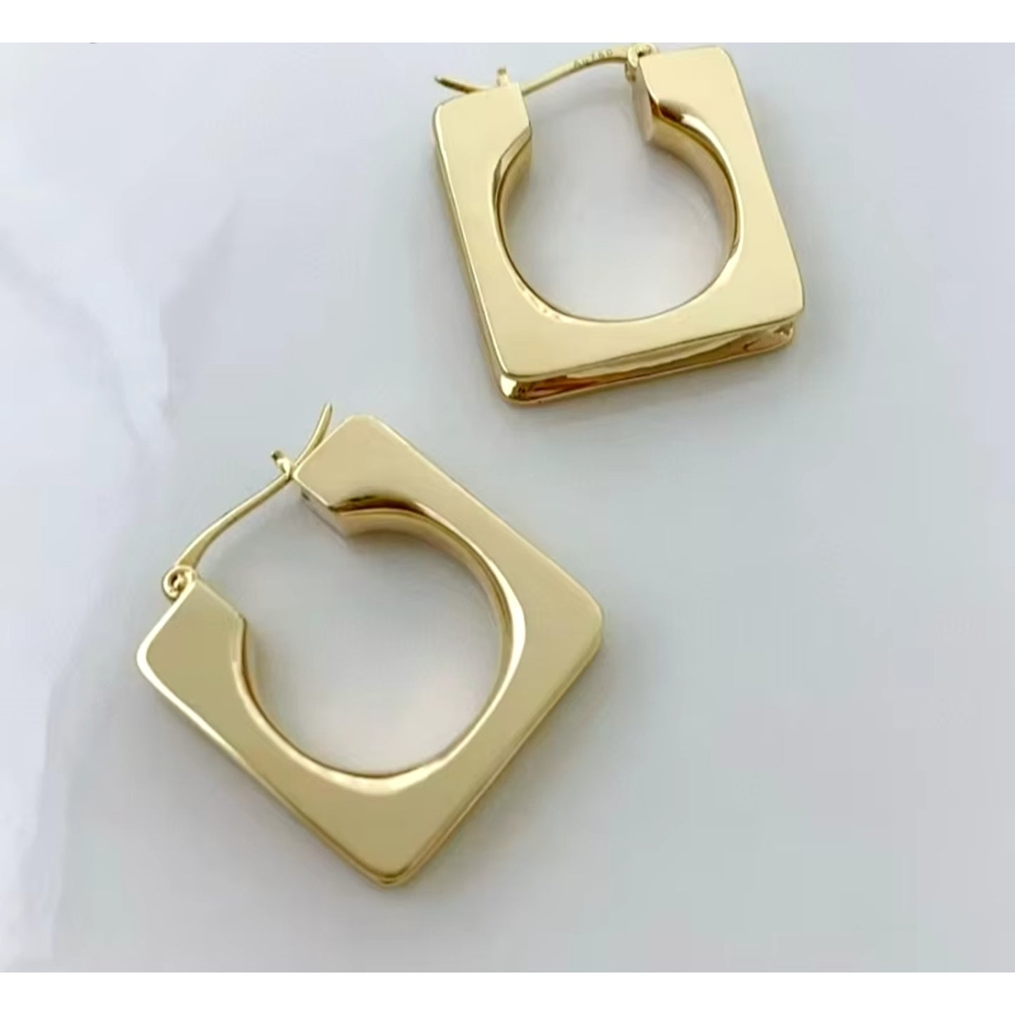 18k Gold Hoop Earrings, Square Hoops 18k Solid , Au750 Hoops