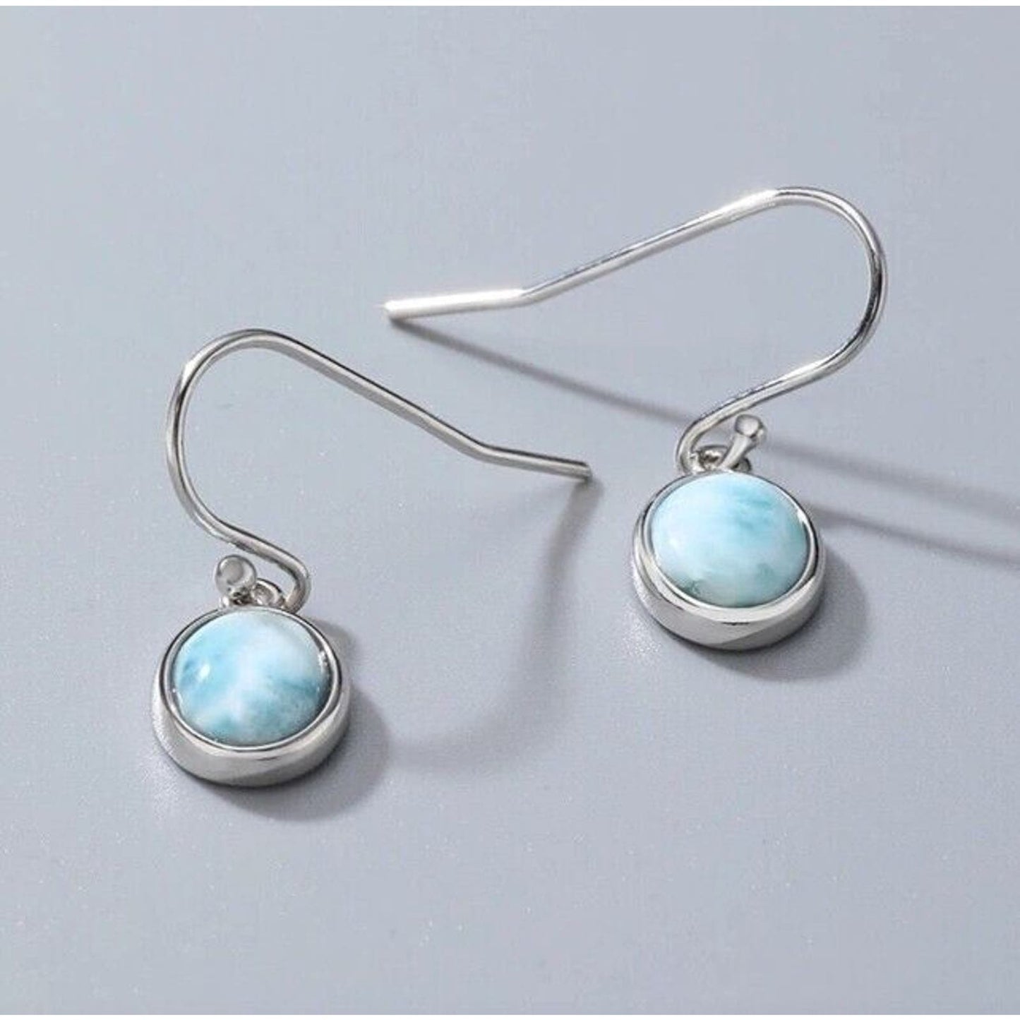 Women's Larimar Oval Dangle Earrings, Larimar Dangle Earrings, Natural Larimar