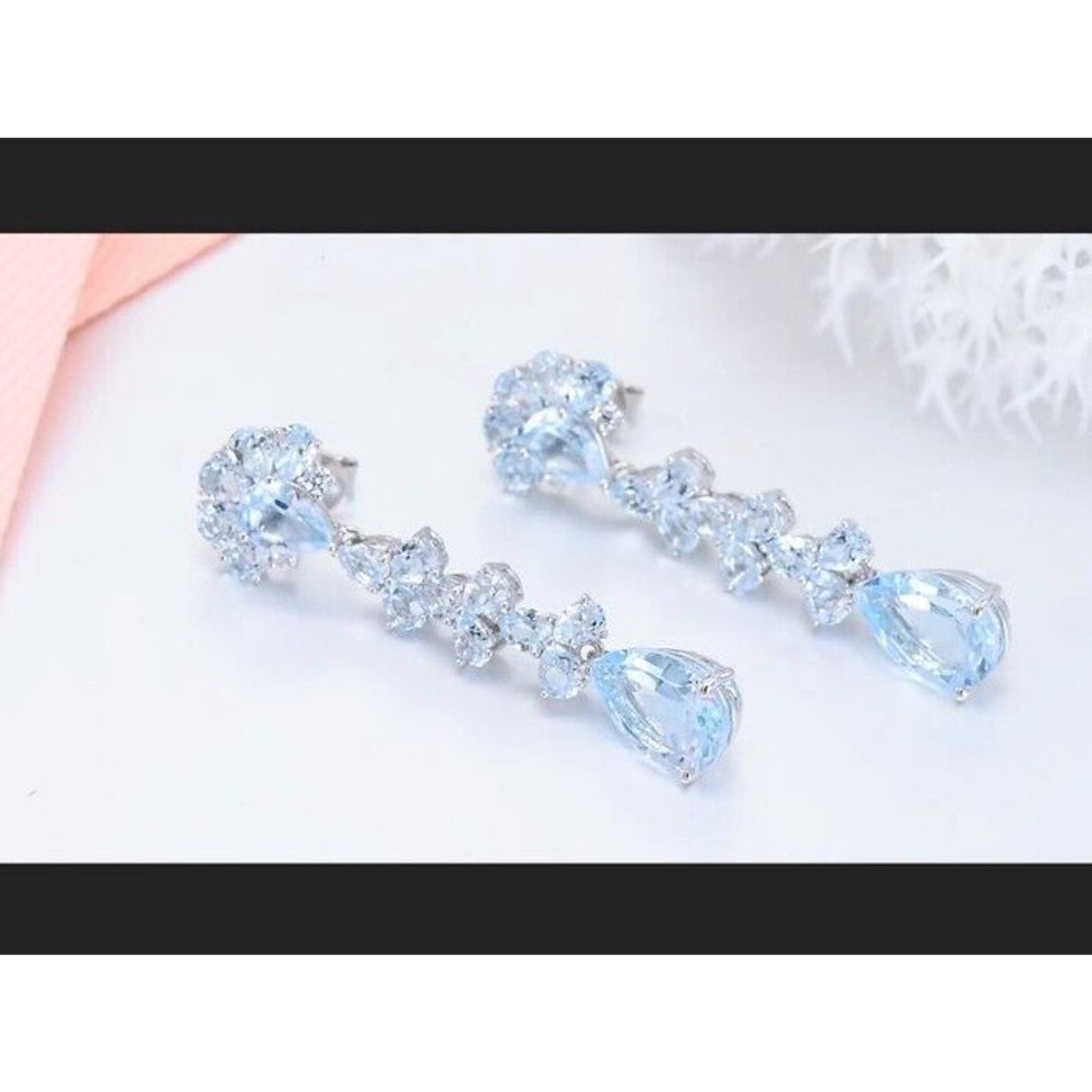 Sky Blue Topaz Long Statement Earrings 16CT