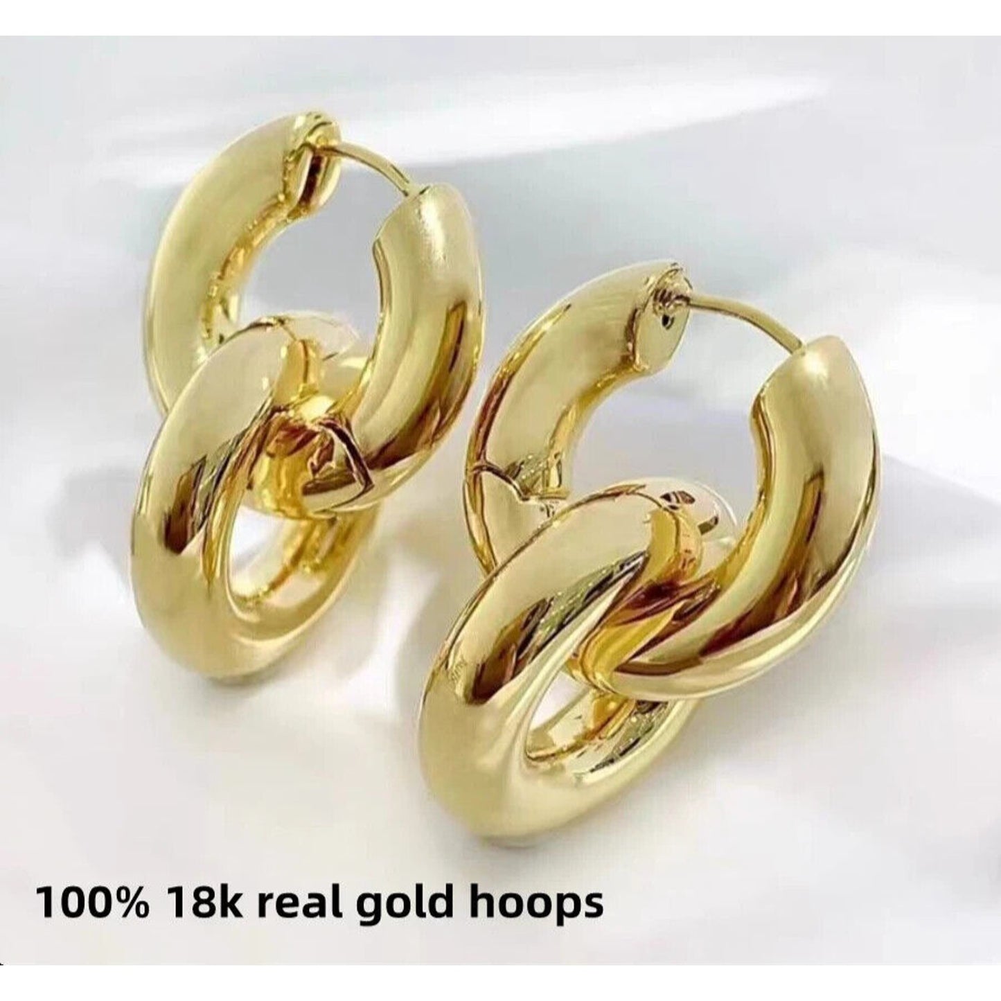 18k Yellow Gold Inter- Locking Hoop Earrings, Chain Link Hoop Earrings Au750