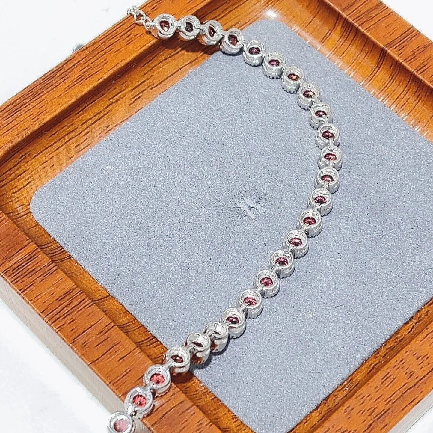 Red Garnet Round 4mm Tennis Bracelet Platinum Plated