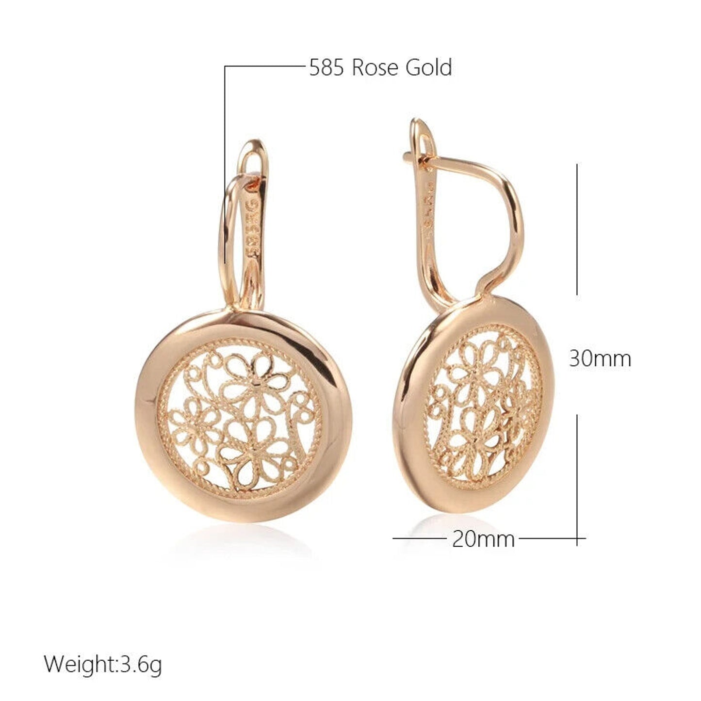 Rose Gold Earrings, Shiny Rose Gold Round Earrings 585 Rose Gold Stud