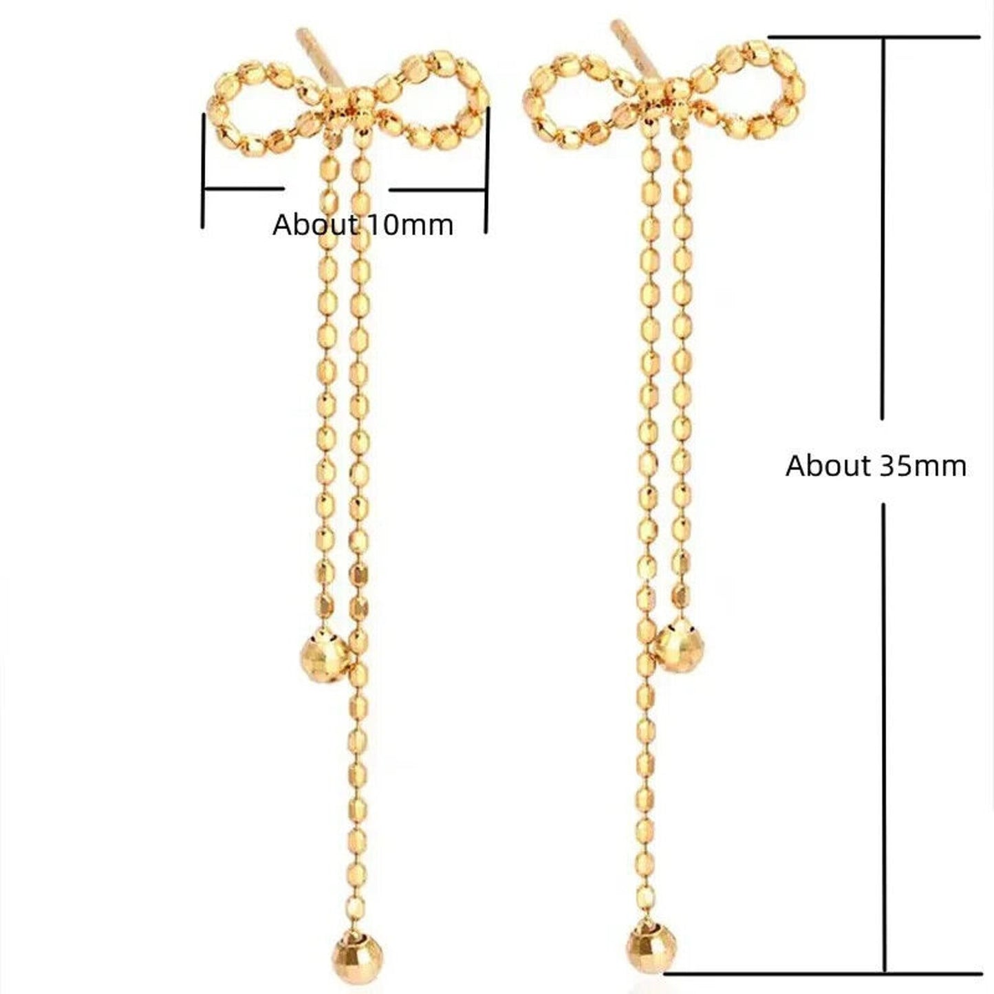 18k Yellow Gold Bow Tie Dangle Earrings, 18k Yellow Gold Long Dangle Earrings