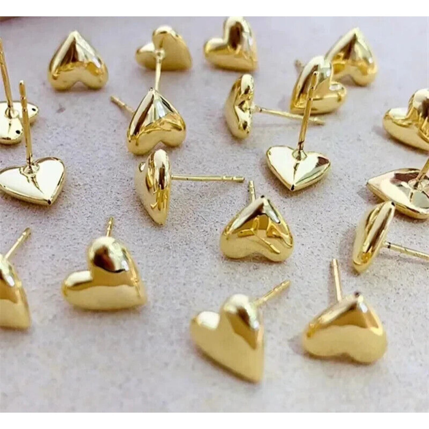 18k Gold Heart Stud Earrings, Au750 Heart Earrings, Yellow Gold Heart