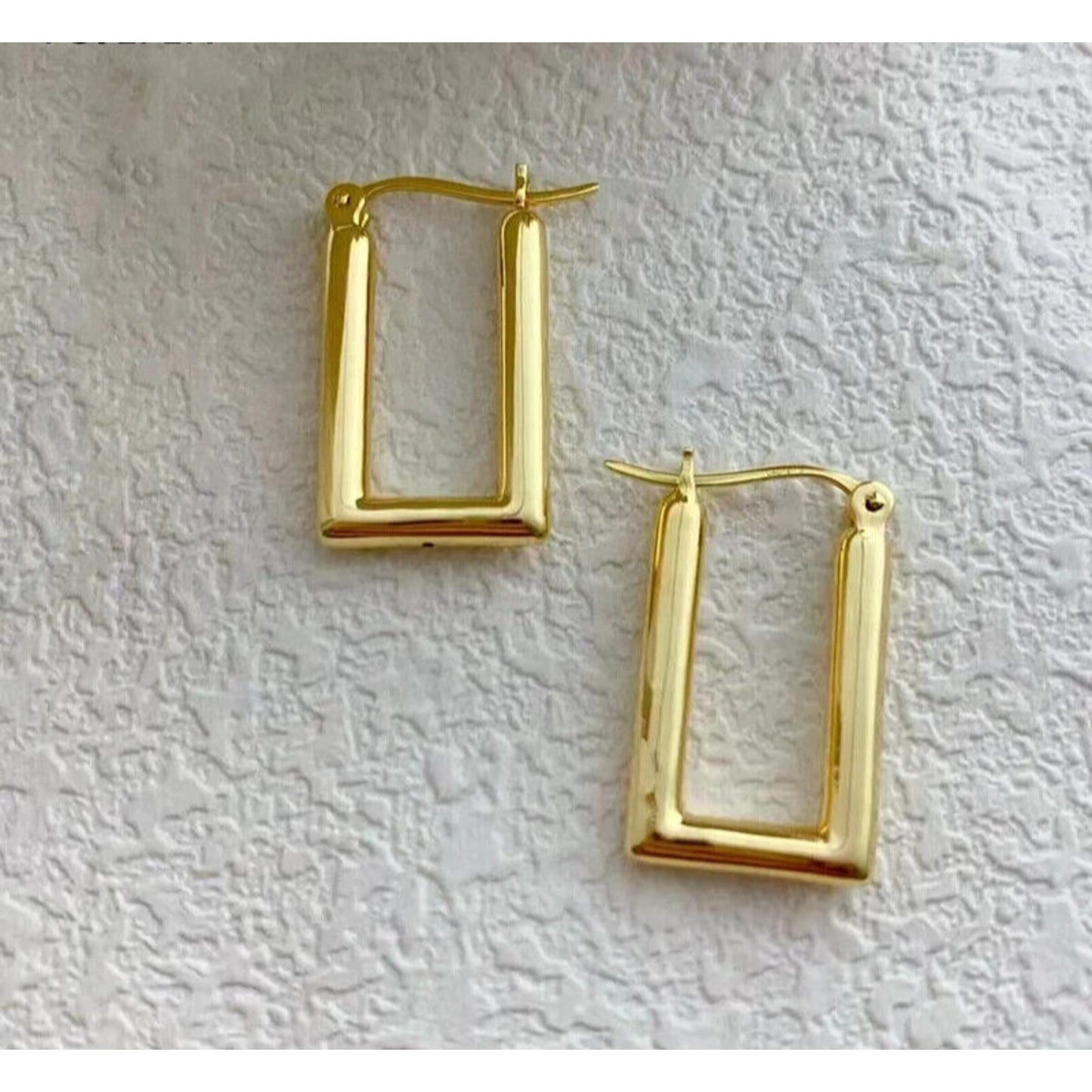 18k Yellow Gold Rectangle Hoop Earrings, Solid Yellow Gold Hoop Earrings Au750