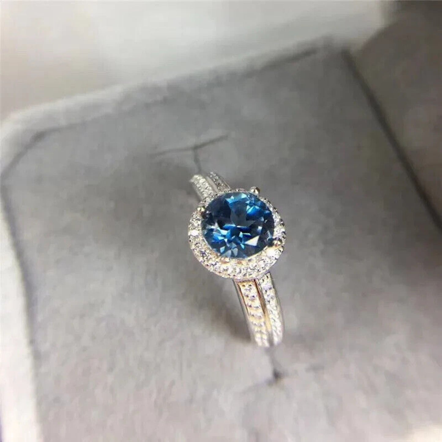 Natural London Blue Topaz Gemstone Ring 6mm, Women's London Blue Topaz Rings