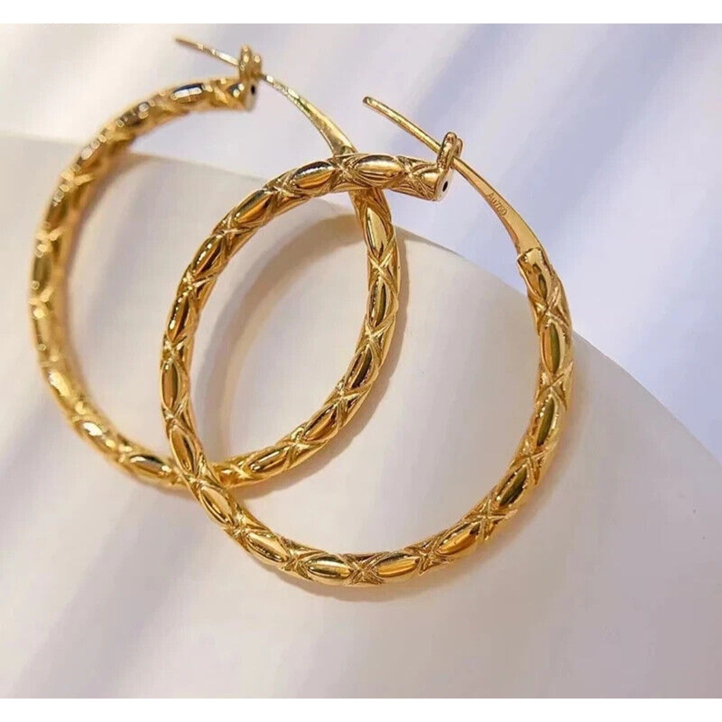 18k Yellow Gold Hoop Earrings 2mm, Large Yellow Gold Hoop Earrings Au750