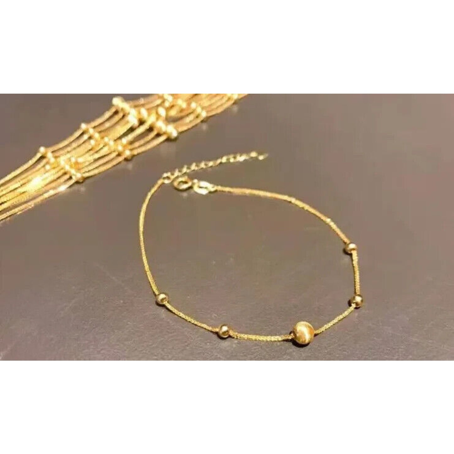 18k Gold Bead Bracelet, Women's 18k Gold Beaded Chain Bracelet Au750