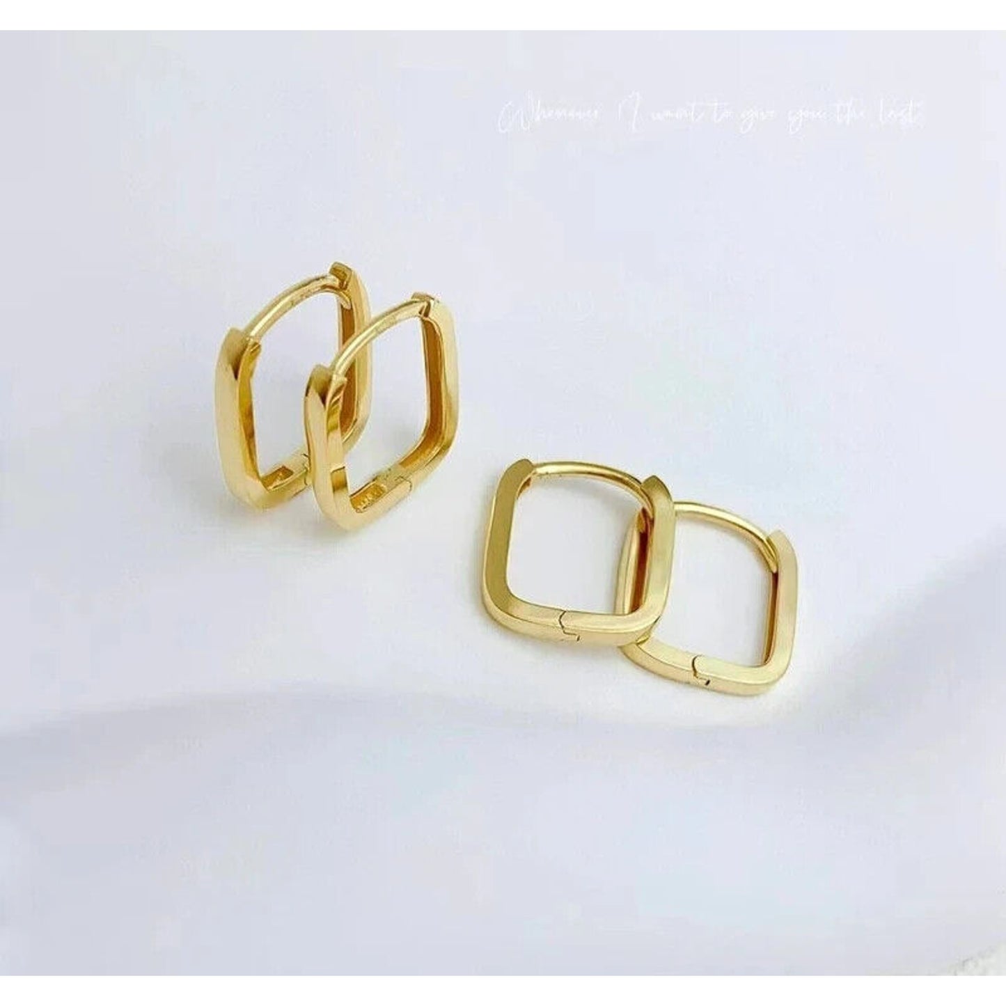 18k Yellow Gold Square Shape Hoop Earrings, Solid Yellow Gold Square Hoops Au750