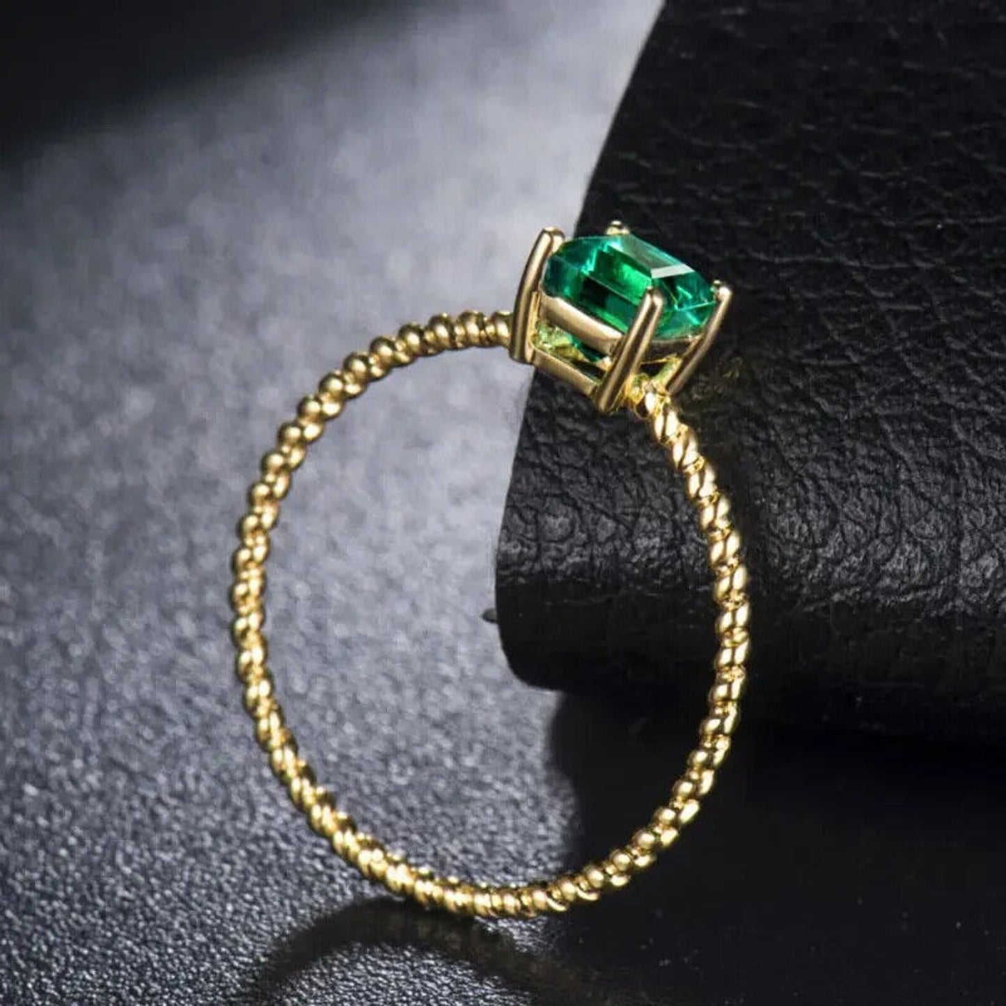 Natural Emerald Ring, Princess Cut 18k Yellow Gold