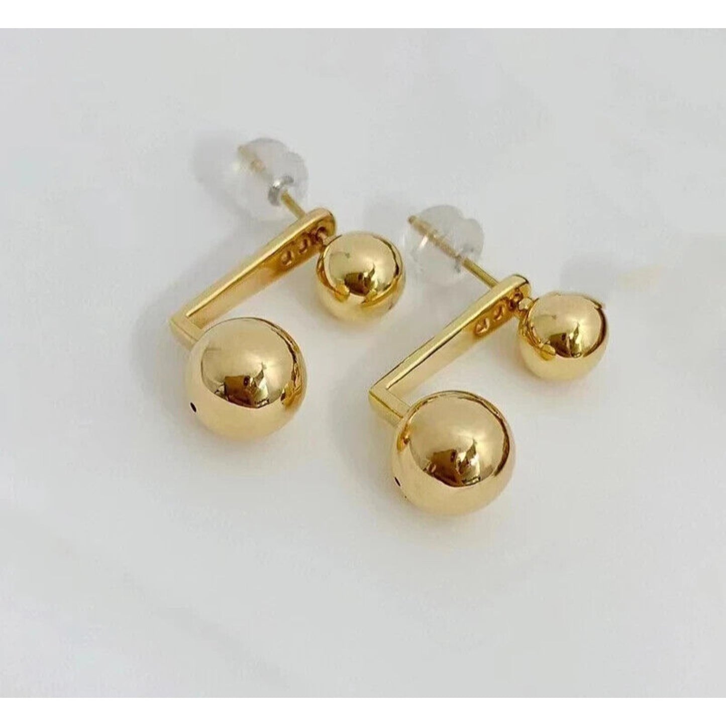 18k Yellow Gold Ball Stud Earrings, Dangle Ball Earrings Au750 Yellow Gold