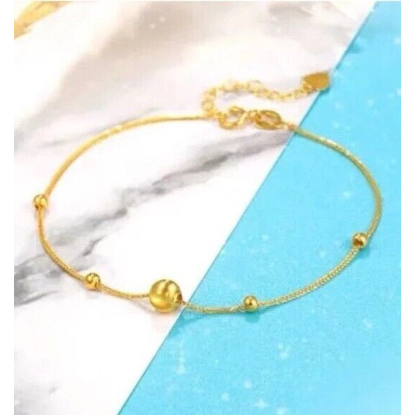 18k Gold Bead Bracelet, Women's 18k Gold Beaded Chain Bracelet Au750