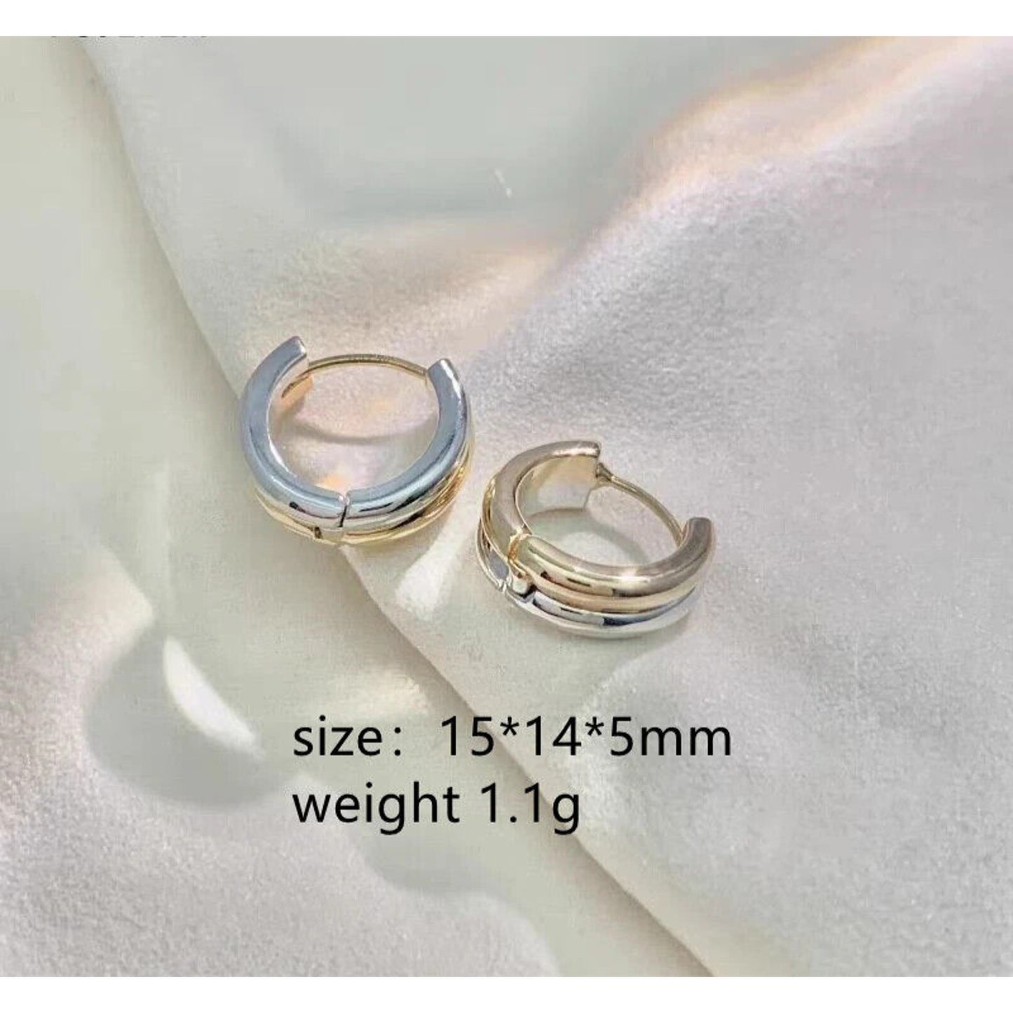 18k Yellow and White Gold Hoop Earrings, Two Tone Solid Gold Hoop Earrings Au750