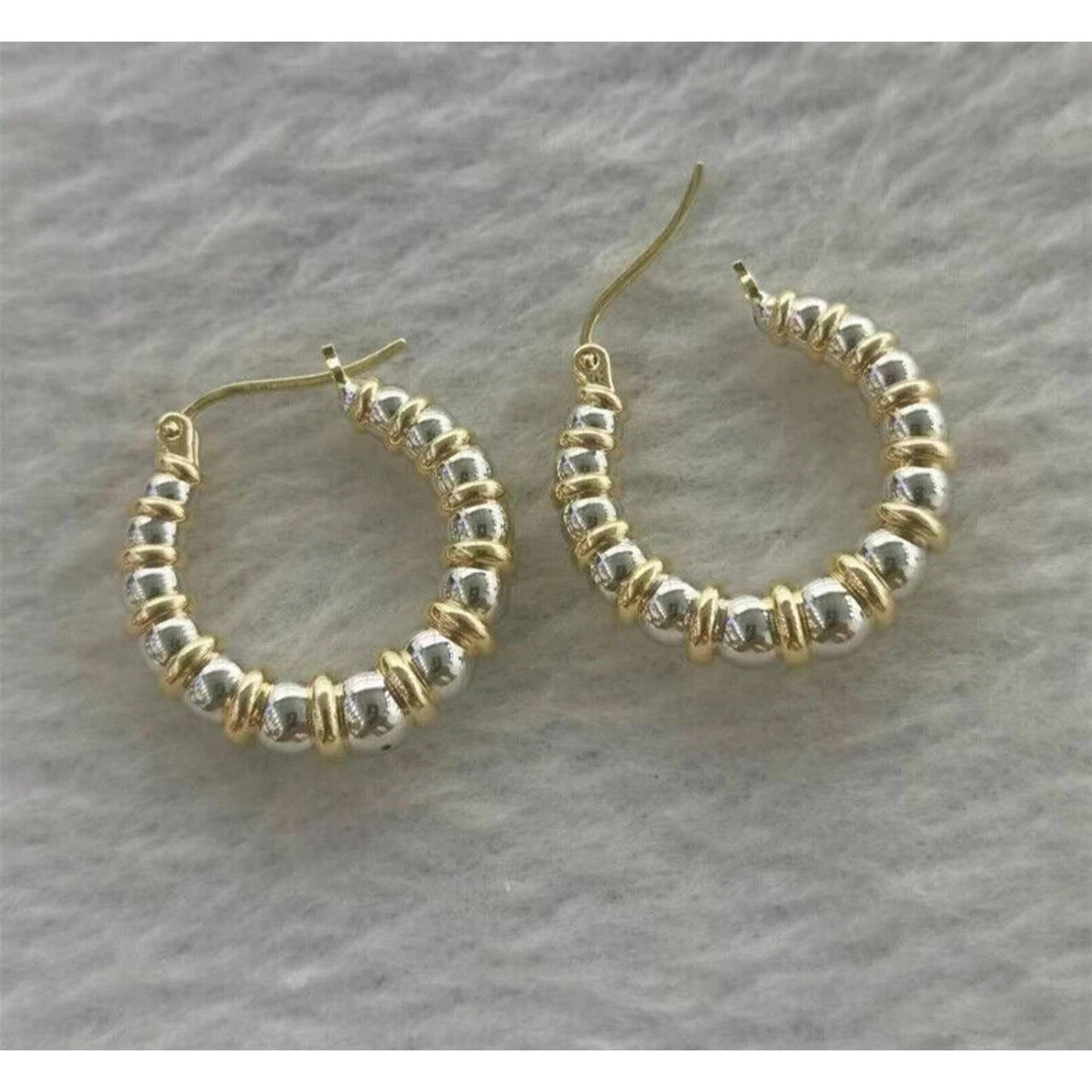 18k Yellow and White Gold Hoop Earrings, Two Tone 18k Gold Hoop Earrings Au750