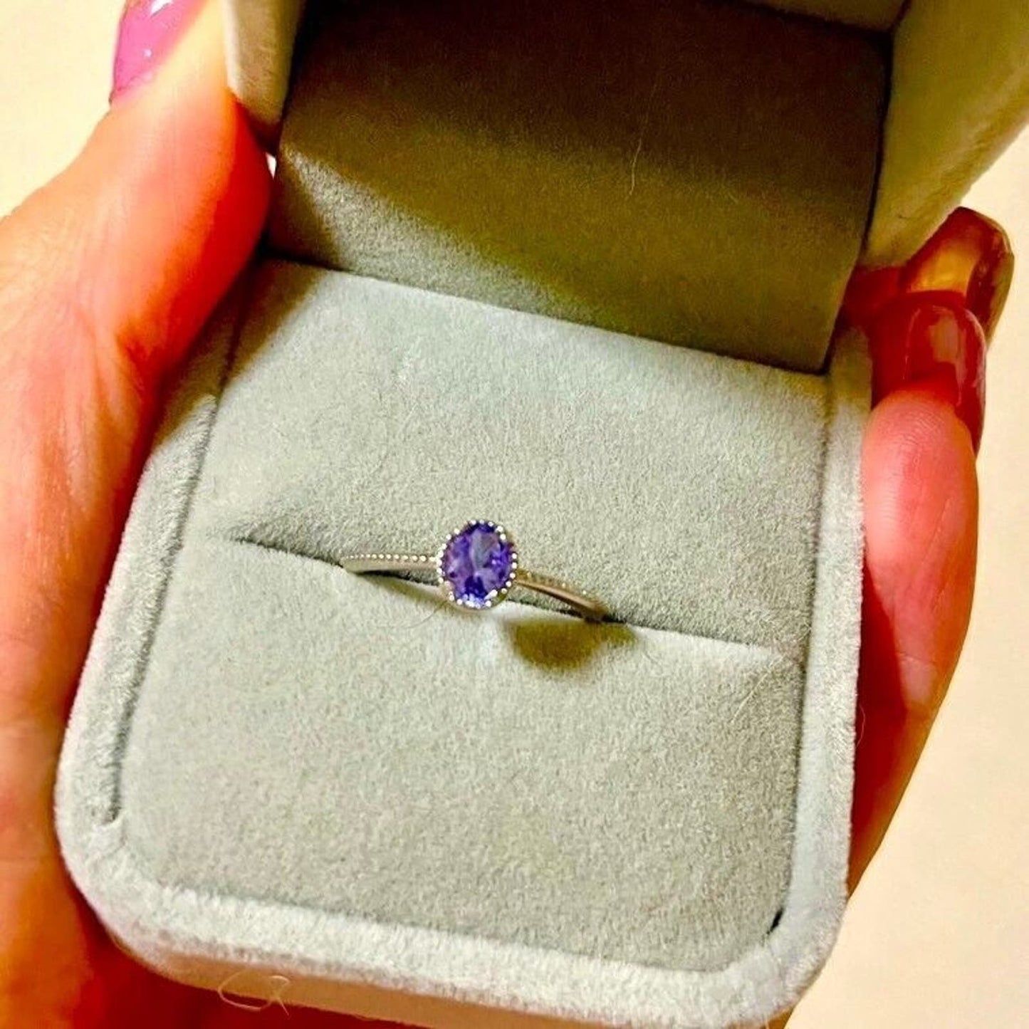 VVS Grade Purple Tanzanite Ring, Dainty Purple Tanzanite Sterling Silver Ring