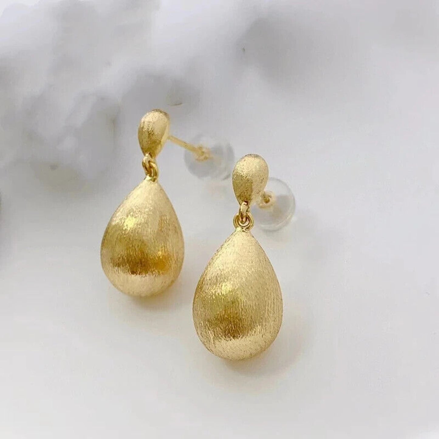 18k Brushed Yellow Gold Dangle Earrings, Yellow Gold Statement Earrings Au750