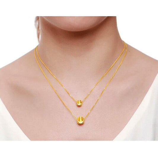 18k Gold Lucky Bead Pendant Necklace, 18k Gold Shiny Bead Necklace Au750