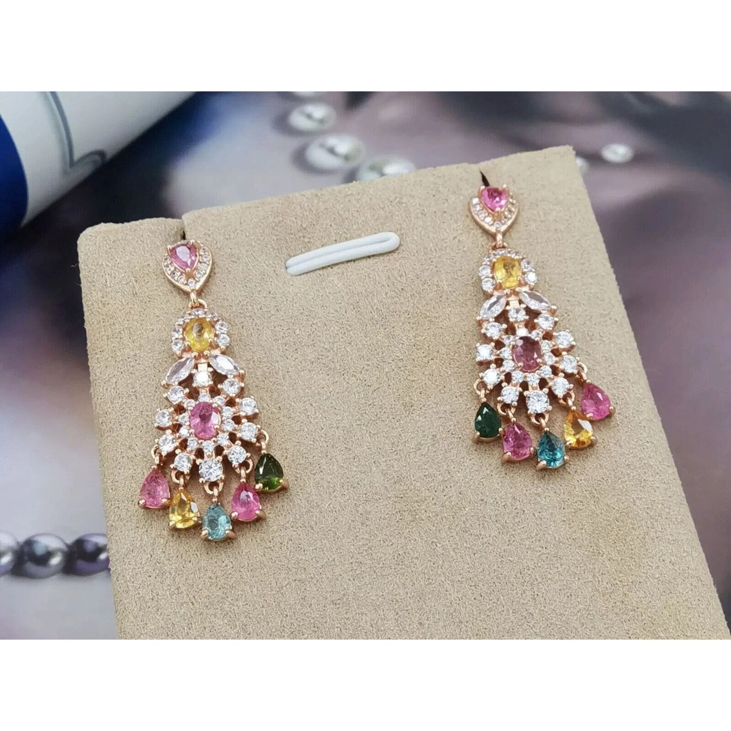 Tourmaline Chandelier Dangle Earrings Rose Gold