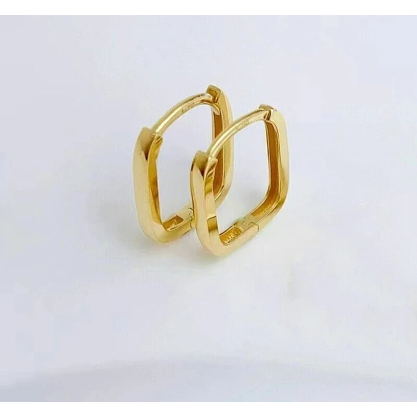 18k Yellow Gold Square Shape Hoop Earrings, Solid Yellow Gold Square Hoops Au750