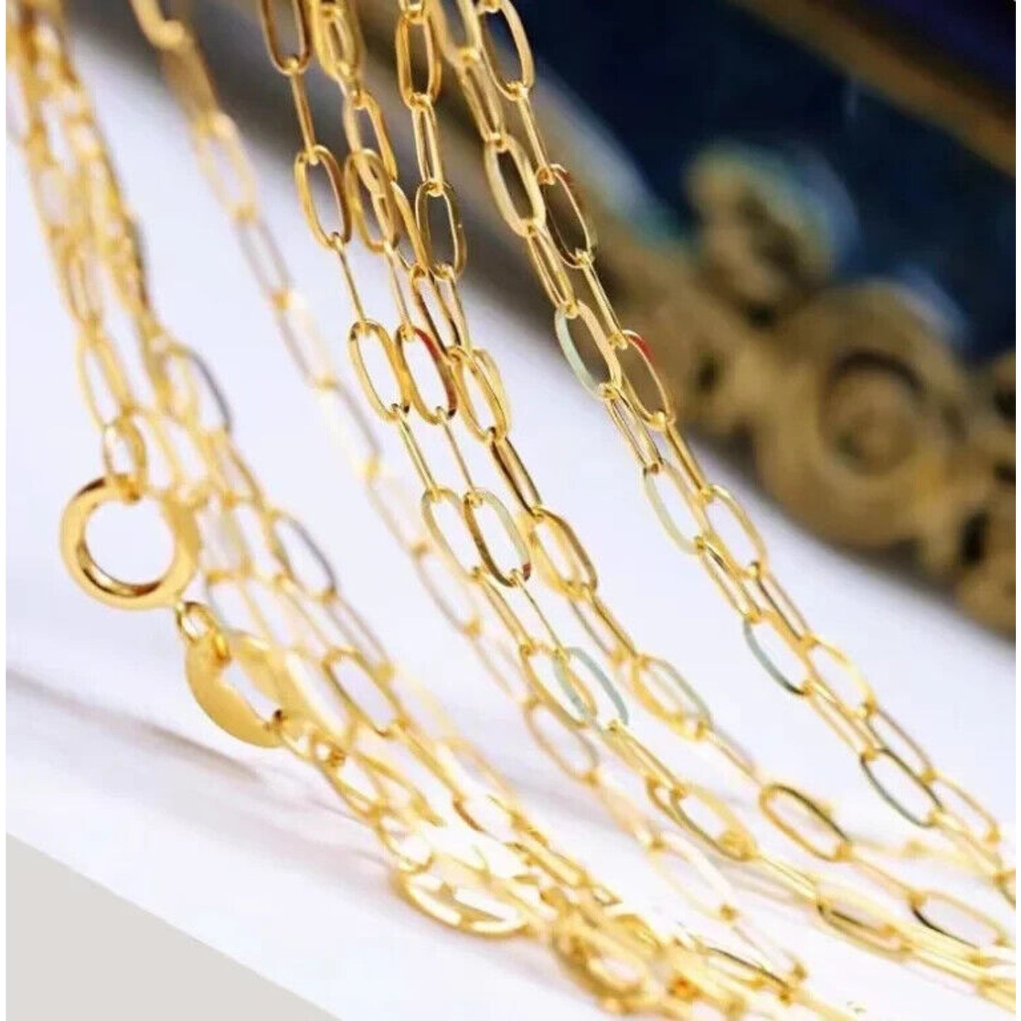 18k Gold Paper Clip Bracelet, Women's Paper Clip Chain Bracelet Solid 18k Gold