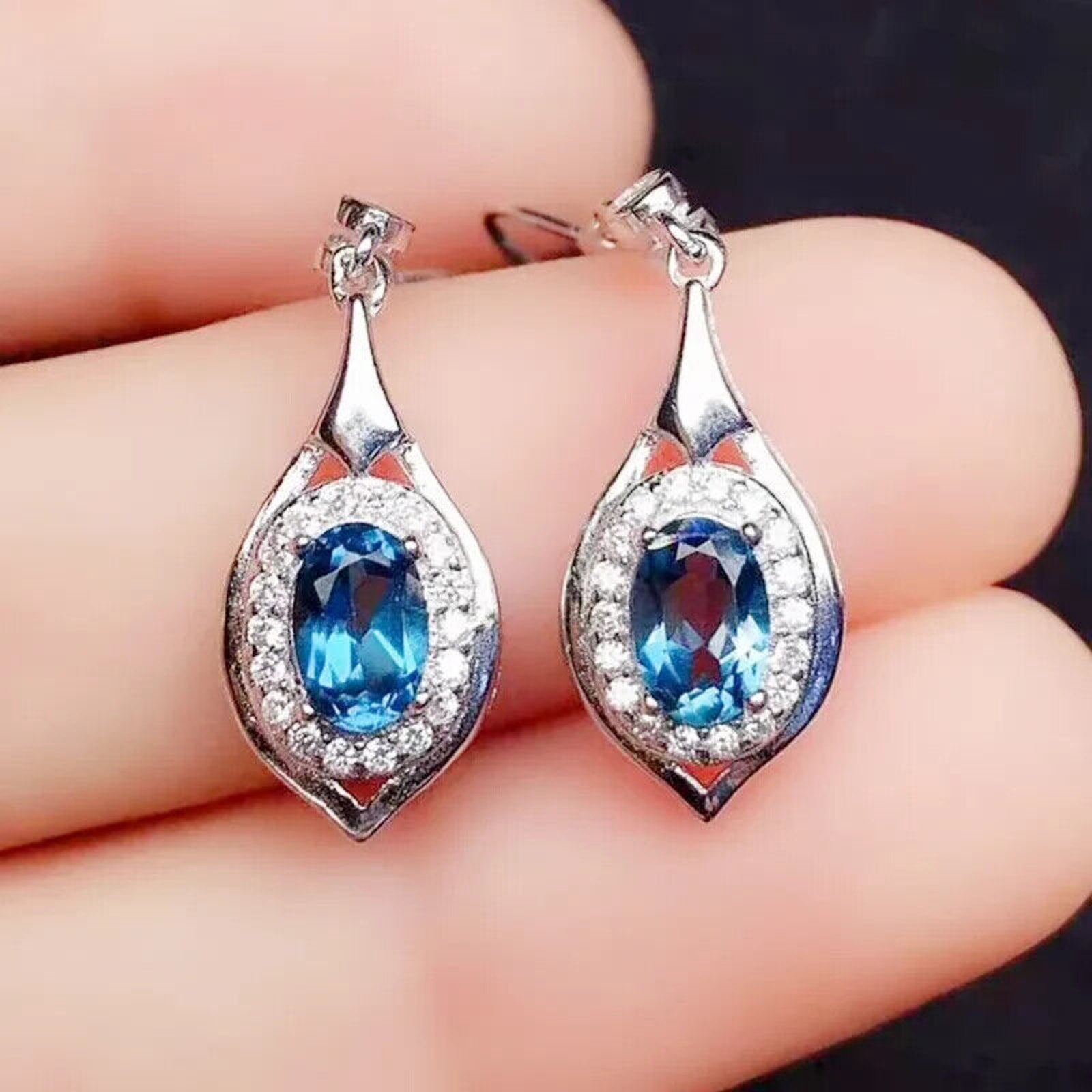 London Blue Topaz Cluster Stud Earrings, Women's London Blue Topaz Earrings, London Blue Topaz Jewelry, Natural London Blue Topaz Gemstone Jewelry Set, Women's London Blue Topaz Earrings, London Blue Topaz Ring, London Blue Topaz Stud Earrings, London Blue Topaz Earrings, Women's London Blue Topaz Jewelry, Sterling Silver London Blue Topaz Jewelry, December Birthstone London Blue Topaz, London Blue Topaz Spiritual Meaning